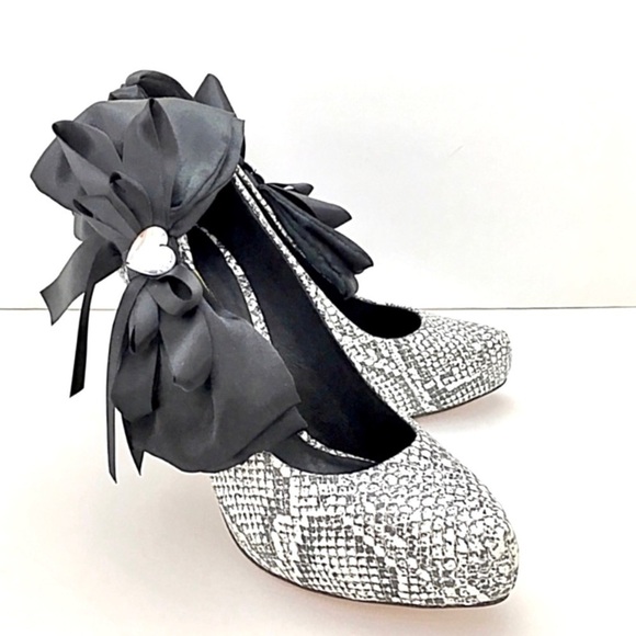 Leah Vixamar Snakeskin Print with Bow Details Platform Pumps Heel - Picture 2 of 7